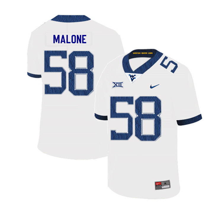 2019 Men #58 Nick Malone West Virginia Mountaineers College Football Jerseys Sale-White - Click Image to Close
